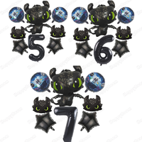 8pcs How To Train Your Dargon Theme Toothless Aluminum Film Balloon Birthday Party Decoration Black Digital Balloon Set Gifts