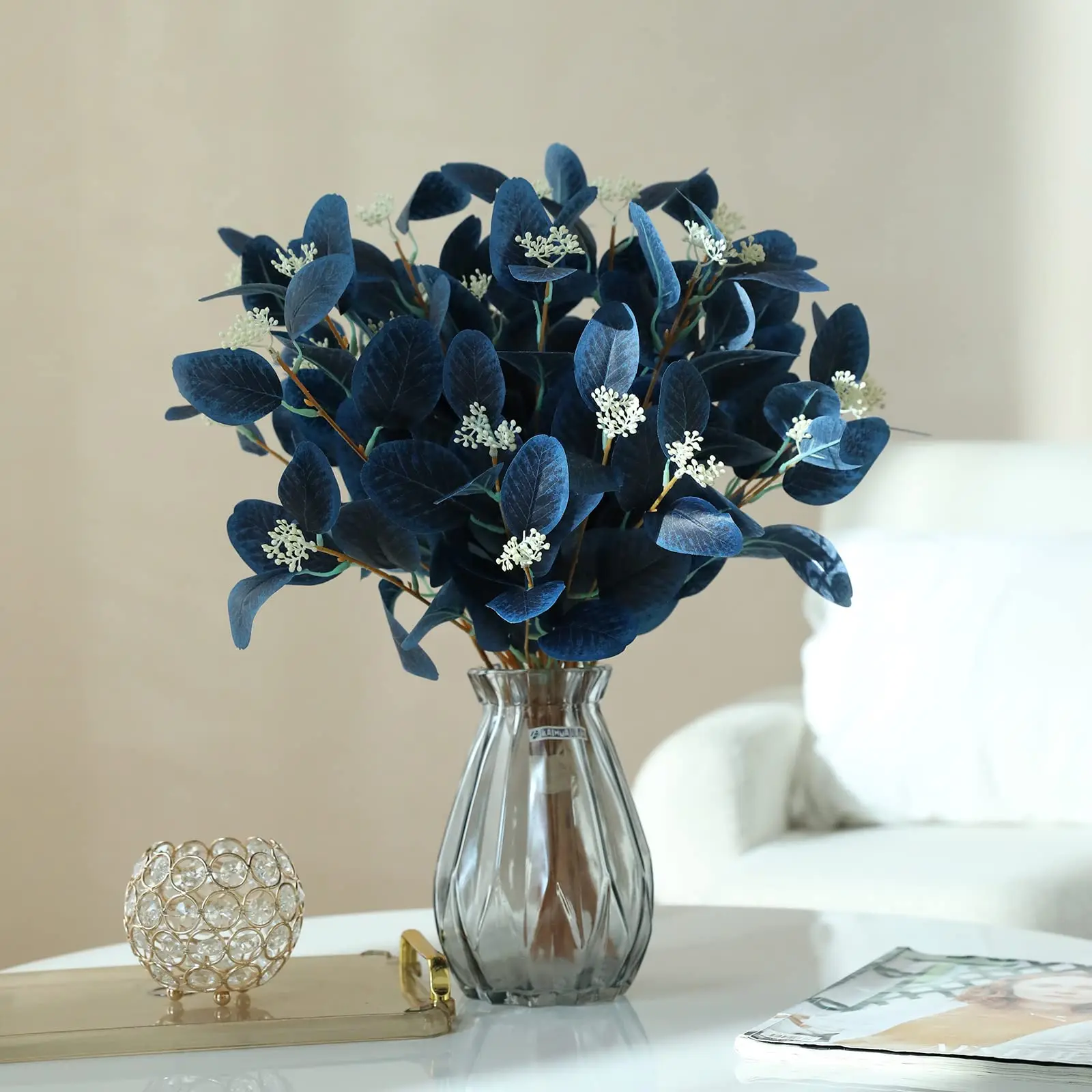 Künstliche Eukalyptus-Stiele, gefälschte Eukalyptusblätter mit Beeren für Hochzeit, Party, Zuhause, Zimmer, Blumenarrangement, Dekoration, Pflanzen – Detail 3