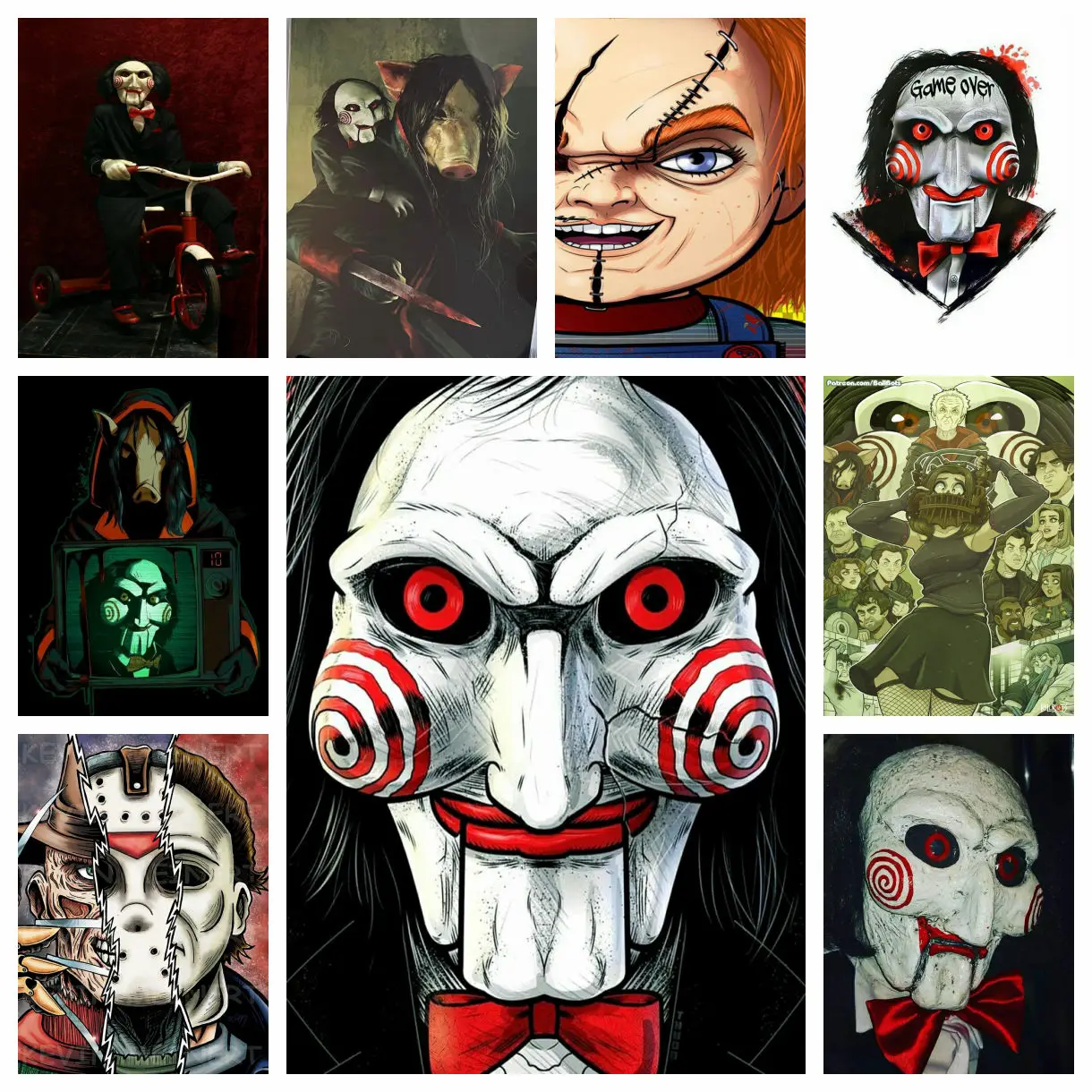 Klassischer Horrorfilm Saw Billy Puppet Diamant-Stickerei, Gemälde, 5D-Vollbohrer, Kreuzstich-Set, handgefertigte Kunst, Heimdekoration