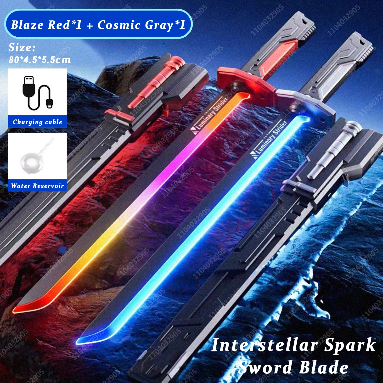 Streamer leuchtendes Schwert mit Funken- und Raucheffekt, buntes 7-Farben-Lichtschwertspielzeug für Kinder und Erwachsene, Party, Cosplay, Weihnachtsgeschenk