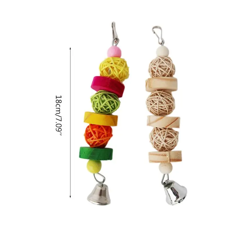 f92b นกเคี้ยวของเล่นนกแก้วกัดของเล่นของเล่นบอลลูกบอลไม้บล็อกของเล่นความบันเทิงสีสันสดใสสำหรับนกแก้วขนาดกลางขนาดเล็ก