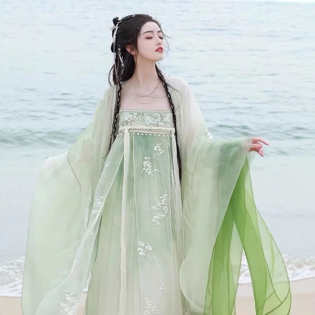 

Женская китайская одежда Хань, новинка 2025, платье Cheko, древний костюм, летний стиль на груди, повседневный