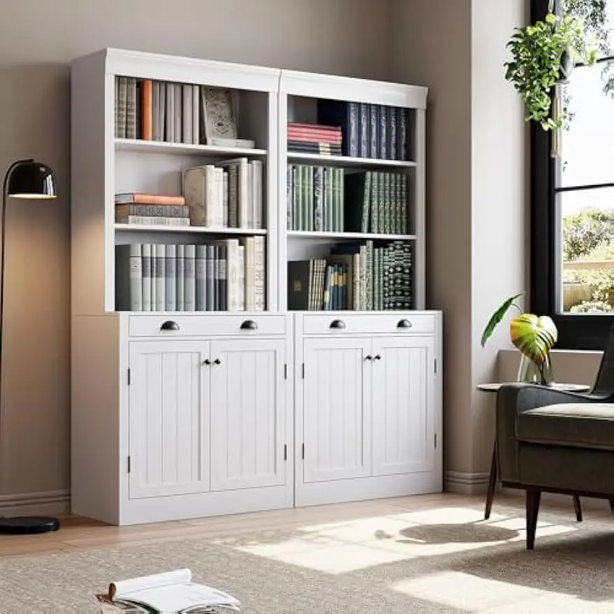 5-Tier Bookshelf, 70 Inch Tall Bookcase with 2 Doors and 1 Drawer, Modern Pantry Sideboard with Adjustable Shelf