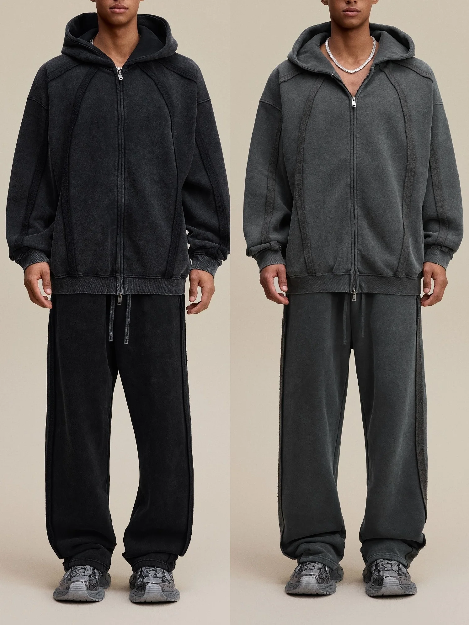 

Тяжелый деконструированный комплект с двойной молнией и открытым кардиганом, толстовка, винтажные спортивные мужские длинные брюки, повседневная одежда