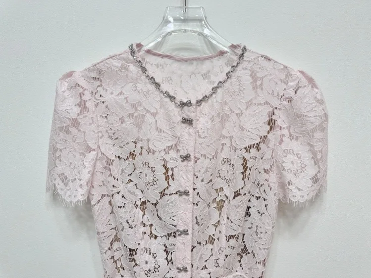 Summer Luxury Formal Evening Lace Dresses Women Single Breasted Bead Bow Short Sleeve Elegant Mermaid Party Birthday Long Dress