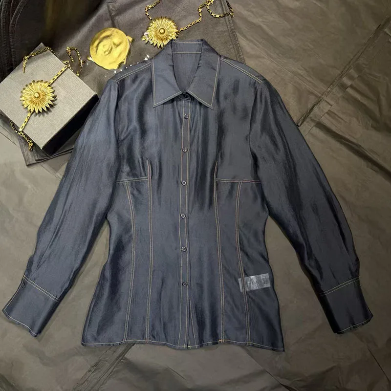Chemisier tendance pour femme avec empiècements en organza, coupe ajustée, cardigan transparent et sexy pour femme, style Y2K, nouveau t-shirt de banlieue 2026