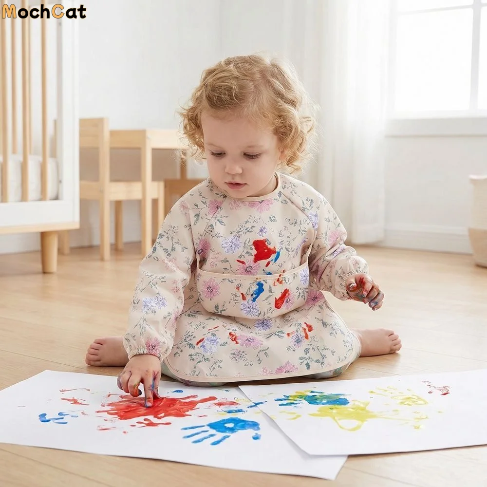 

Водонепроницаемый детский фартук с длинными рукавами, мягкий регулируемый нагрудник для кормления, легко моющийся полиэстеровый фартук-нагрудник для девочек с карманом для еды