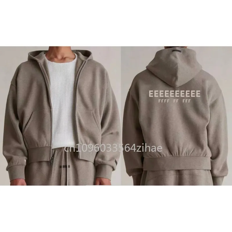 

SS25 Мужские комплекты с двойной линией, серебряный силиконовый кардиган с буквенным логотипом, комплект с капюшоном на молнии, роскошный дизайн, мужская свободная куртка с капюшоном