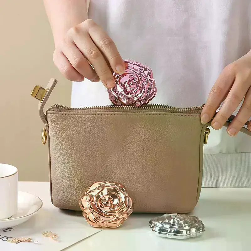 휴대용 미니 거울 레트로 장미꽃 소형 포켓 메이크업 거울 양면 손거울 컴팩트 화장품 뷰티 도구 선물