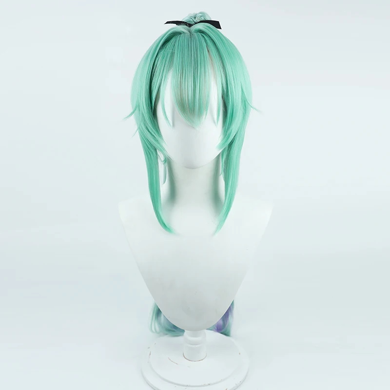 Finana Ryugu Cosplay Wig NIJISANJI Vtuber Green Purple Mixed Long Ponytail Heat Resistant Synthetic Hair Halloween Role Play