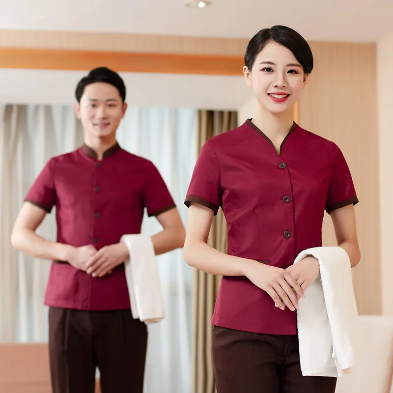 

Wholesale Supply Service Uniform Short-Sleeved Summer Clothes Hotel Rooms Waiter Workwear V-neck plus Size PA Cleaning