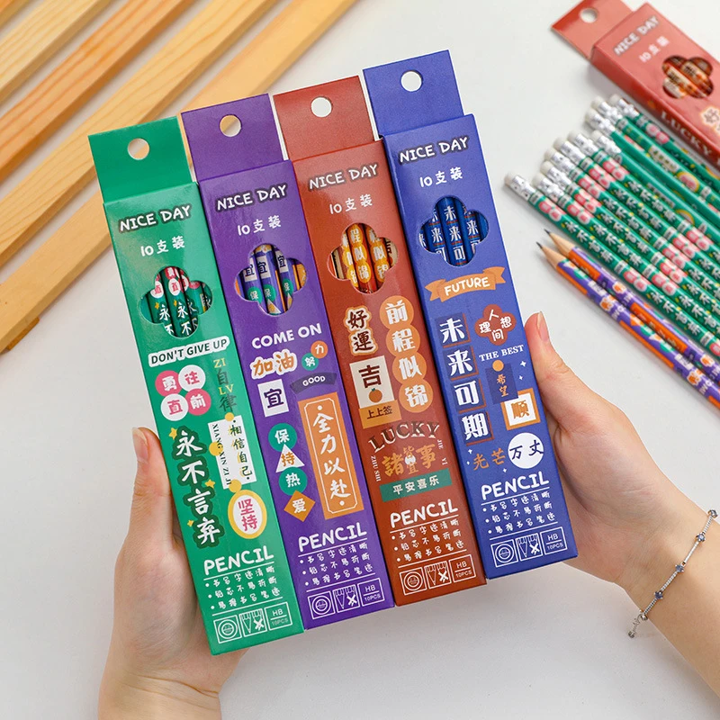 10Pcs High-quality Smooth Writing Pencil Durable Cartoon Painting Pencil Student Stationery Cute Sketch Pencil School Supplies