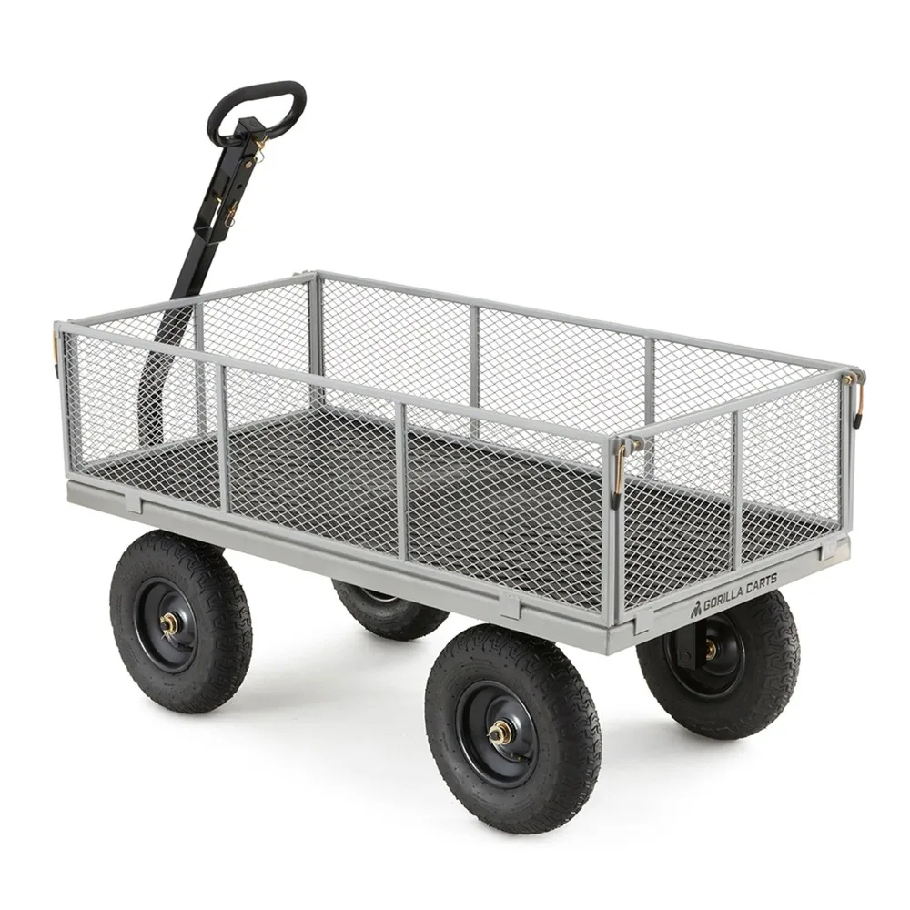 1000 Pound Capacity Heavy Duty Steel Mesh Versatile Utility Wagon Cart with Easy Grip Handle for Outdoor Hauling and Gardening