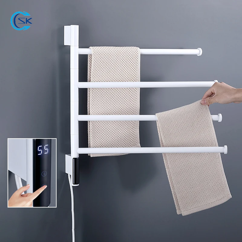 Bathroom Digital Display Electric Heated Towel Rail Stainless Steel Rotatable Towel Warmer Energy Saving Electric Towel Rack