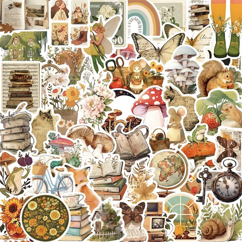 10/30/50 SZTUK Vintage Naklejki PVC ze Zwierzętami i Grzybami Estetyczne Artykuły Papiernicze DIY Dekoracja Scrapbooking Artykuły Szkolne