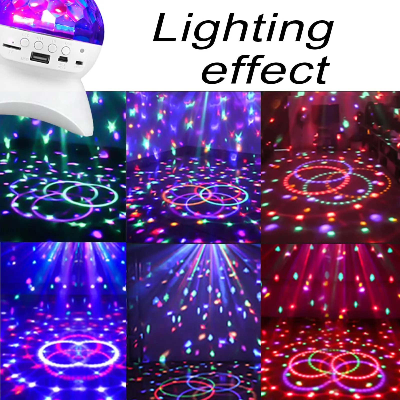 سماعة لاسلكية تعمل بالبلوتوث المتكلم المرحلة 7 لون RGB ضوء ، دوران 360 درجة كريستال الكرة أضواء ليلية ل DJ نادي ديسكو حفلة KTV