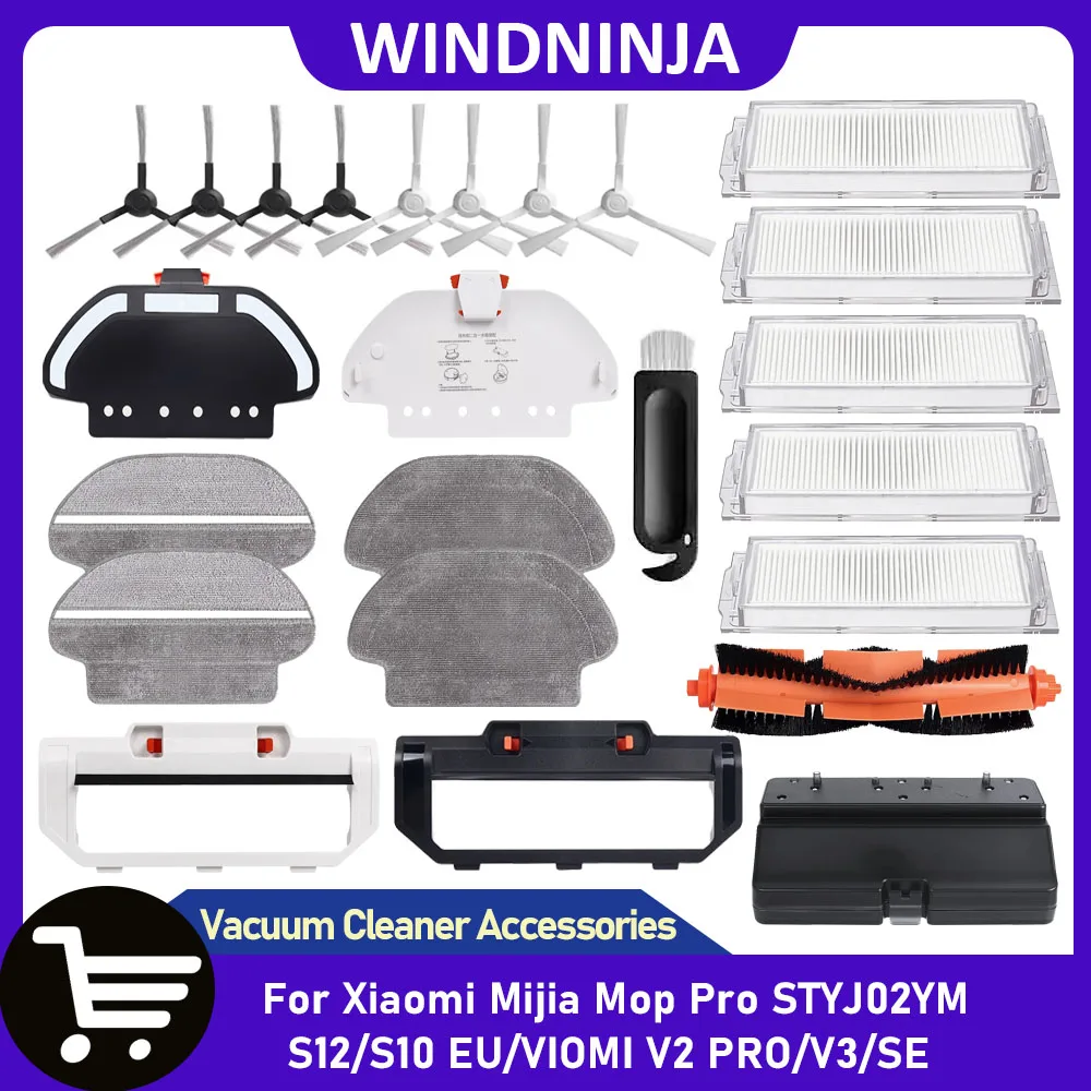 Hauptseitenbürste Mopp-Pads Filter Wassertank Teil für Xiaomi Mijia Mop Pro/STYJ02YM/S12/S10 EU/VIOMI V2 PRO/V3/SE Conga 3490 3690