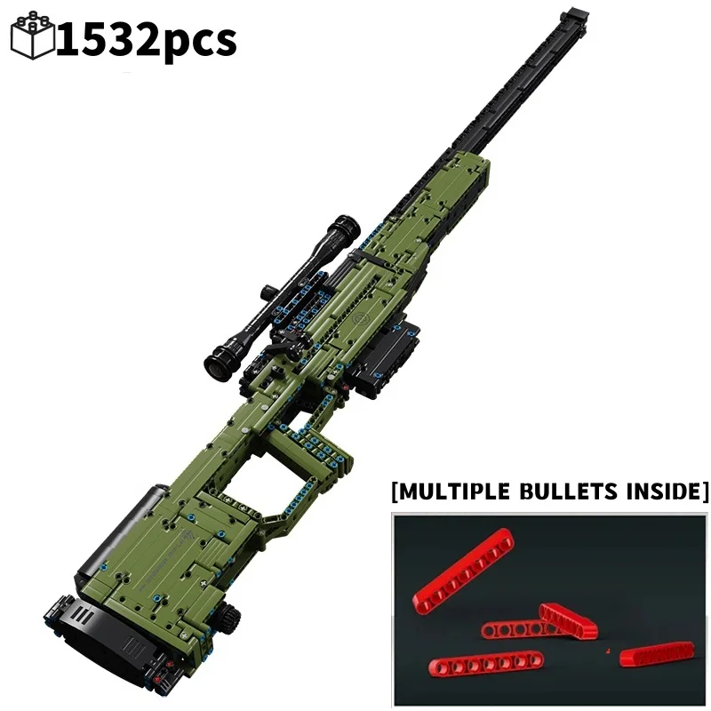 2024 AWM Sniper Rifle Building Blocks Military Weapon Super Magnum Gun Model Bricks Toys Set Children's Christmas Gift