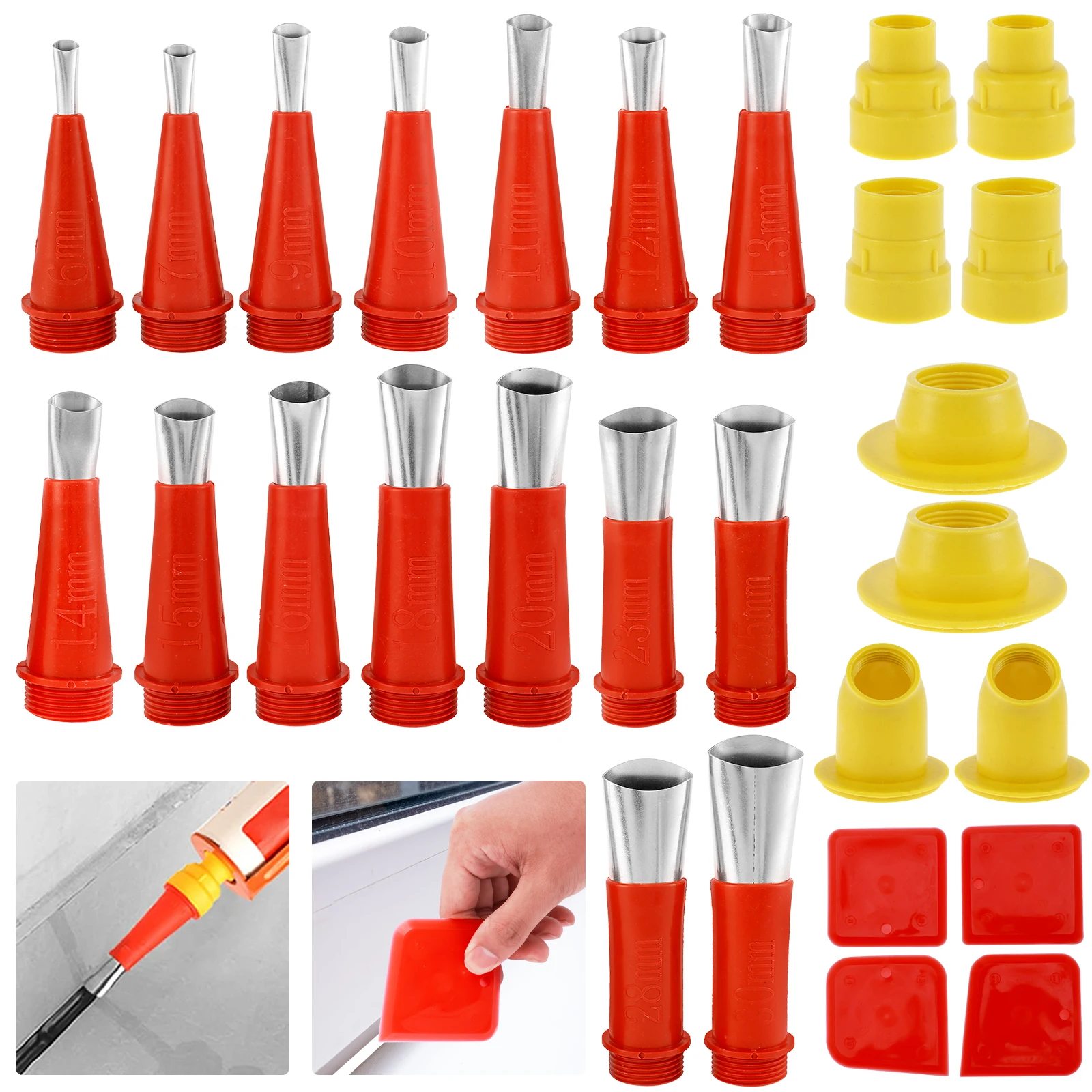 

24Pcs Caulking Nozzle Set Stainless Steel 6-30mm Caulking Tips Set Reusable Caulking Finisher Sealant Finishing Tools for Window