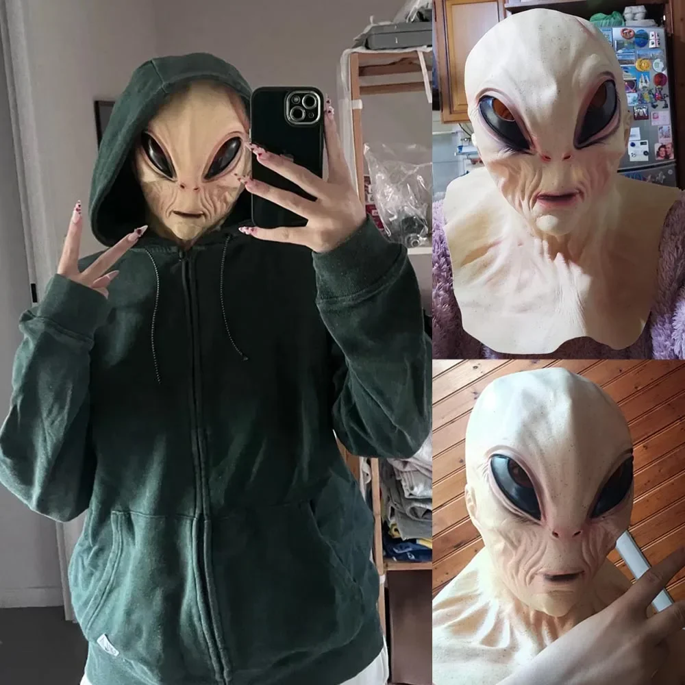 51. Obszar Alien Maska Cosplay Wielkie Oczy UFO Czaszka Lateksowy Kask Halloween Karnawał Przebranie Rekwizyty Kostiumowe
