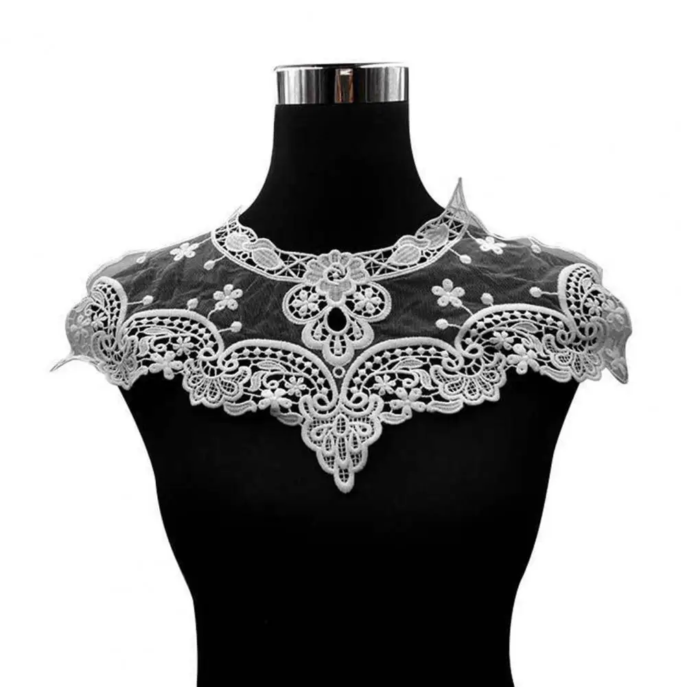 Fake Collar Lace Embroidery Elegant Lace Embroidered Fake Collar with Hollow Design See-through Lace Flower Pattern