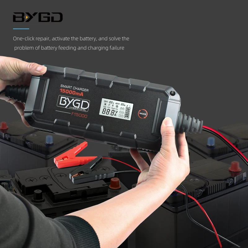 New AGM/GEL/Lithium Battery Charger 2A/4A/8A/15A High-Power Portable Vehicle Battery Charger 6V/12V/24V Lead-Acid BYGD Eight