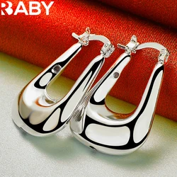 URBABY 925 Sterling Silver 17mm Smooth U Hoop Earrings For Woman Wedding Engagement Party Gift Charms Fashion Jewelry