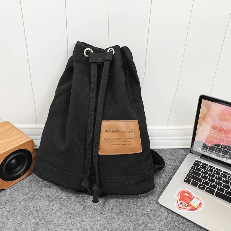 New Drawstring Canvas Backpack for Women Leisure School Backpack Trendy Cool Female Schoolbag Girl Kawaii Travel Student Bag