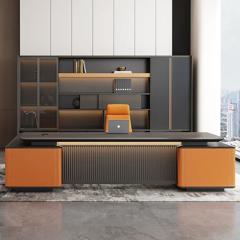 

Luxury Modern Light High End Sense Executive Office Desk L Shaped With Storage Drawers Computer Desks Filing Cabinet Boss chair