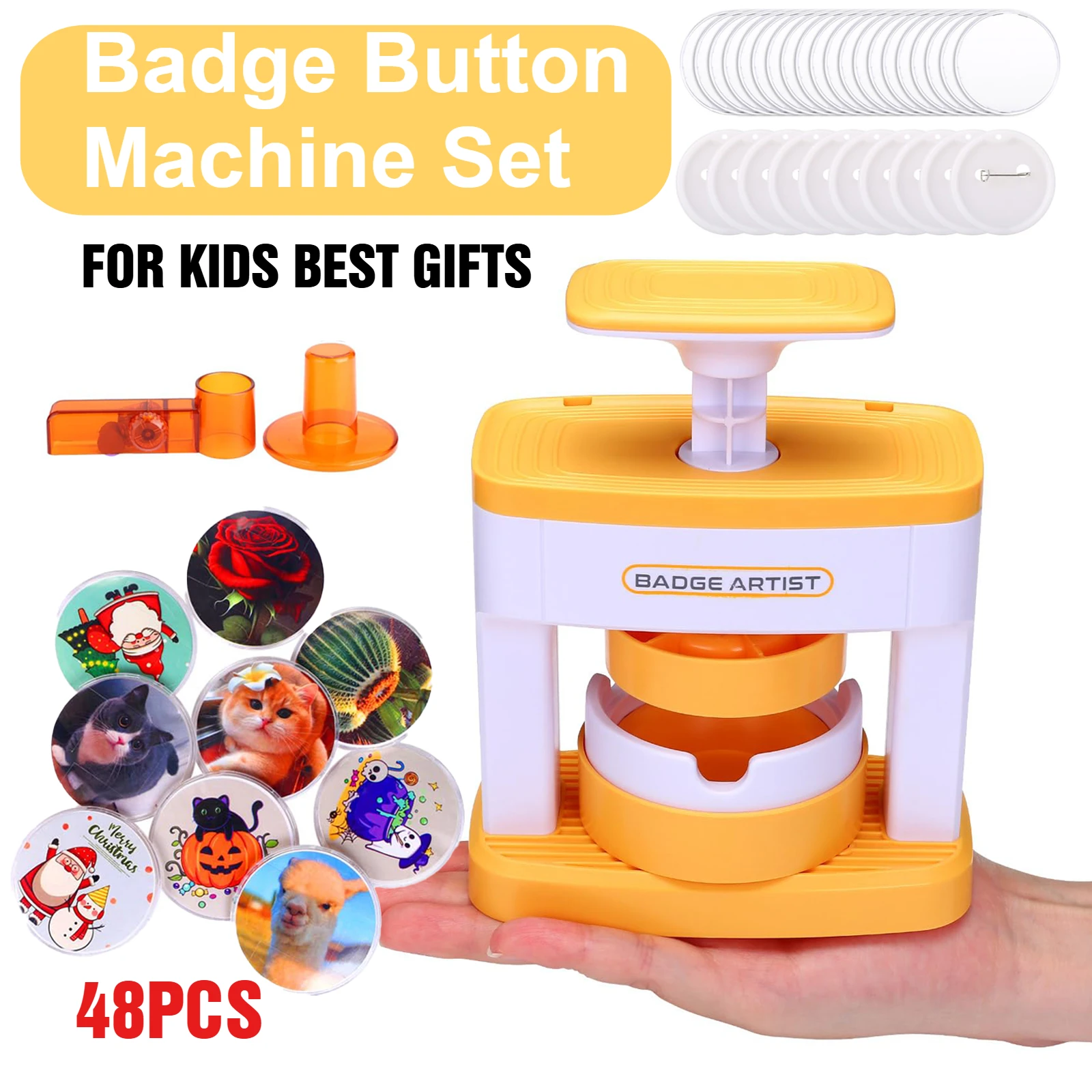 

Button Maker Machine Pin Maker with 48pcs Button Parts +Picture+Circle Cutter Badge Press Machine for DIY Kid Gifts & Christmas