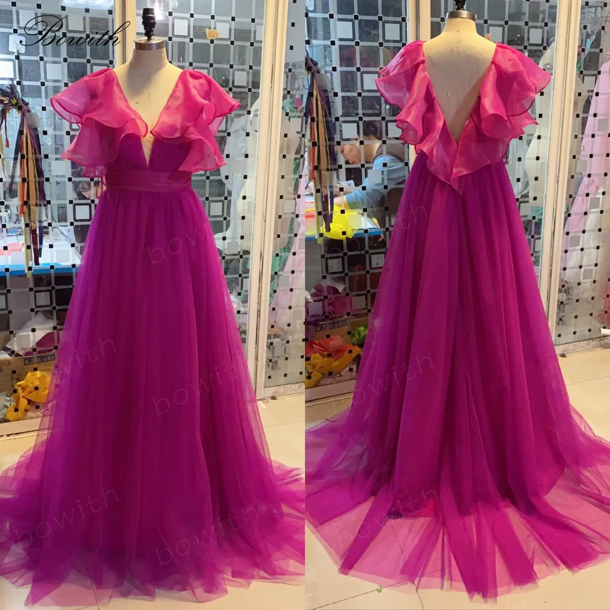 Bowith-vestido de noche fucsia para mujer, elegante vestido de fiesta hasta el suelo, Formal, línea A, boda, 2023