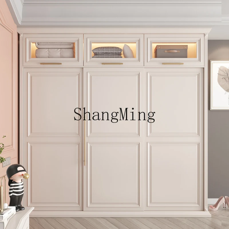 

CL Sliding Door Wardrobe All Solid Wood Simple Modern Light Luxury Home Bedroom Sliding Door Integrated Wardrobe