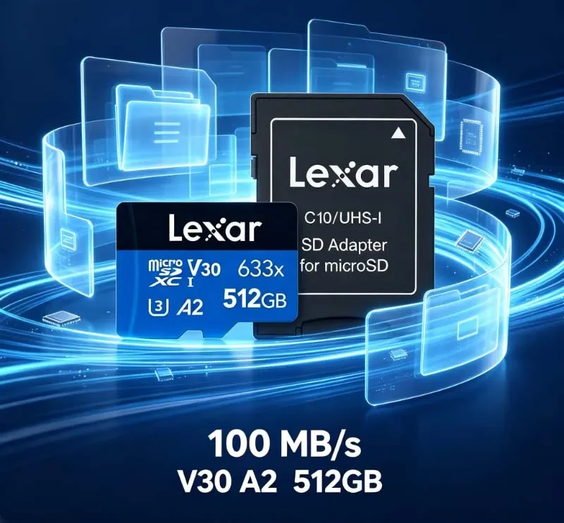 Original Lexar 633x V10 V30 Micro SD Card TF Card Memory Card A1 A2 Multifunctional Blue for Phone Table DVR