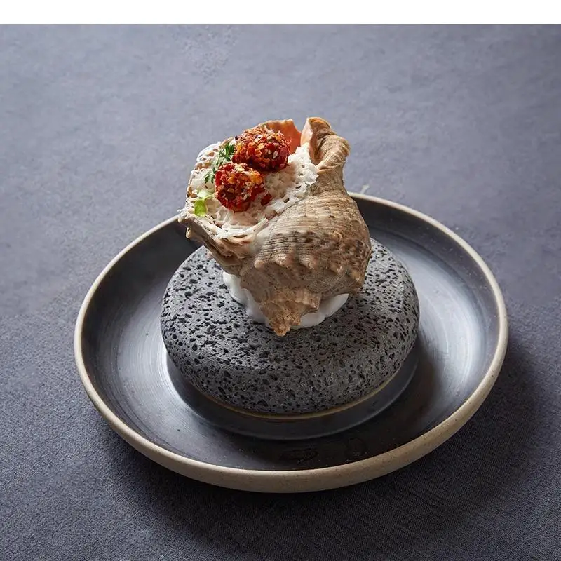 Ceramic Dining Plate Volcano Stone Heating Tableware Sushi Restaurant Molecular Cuisine Specialty