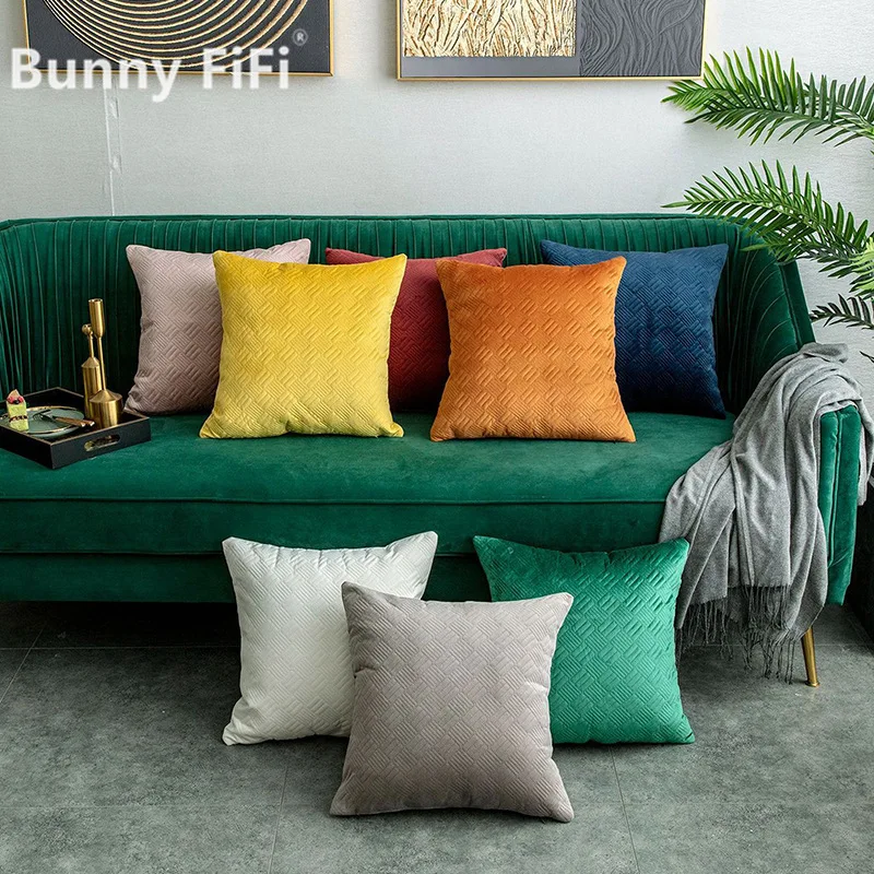 Ultrasonic Solid Velvet Fabric Solid Color Household Goods, Nordic Multi-color Luxury 45x45cm Cushion Cover For Sofa Home Decor