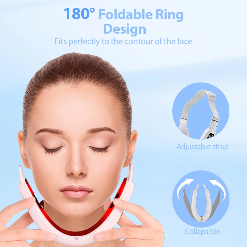 อุปกรณ์ยกกระชับใบหน้าแสงสีแดงฟื้นฟูผิว V เครื่องนวดหน้า Double Chin Lift Up พร้อมรีโมทคอนโทรลเครื่องมือความงามบนใบหน้า