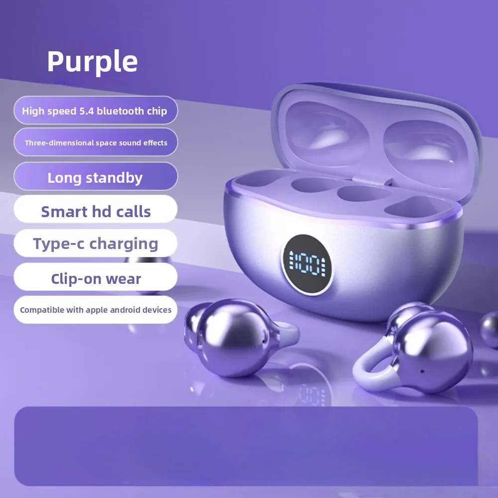 Auricolari con clip Cuffie Bluetooth 5.4 wireless a orecchio aperto con microfono, riproduzione 50 ore, cancellazione del rumore, auricolari sportivi comodi,