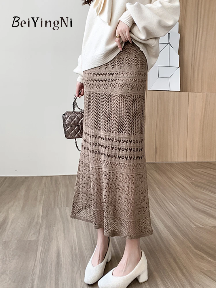 

Beiyingni Elegant Lace Pencil Skirts for Women 2024 Korean Spring Autumn Slim Fit Midi Skirt Ladies Black Khaki Chic Clothes