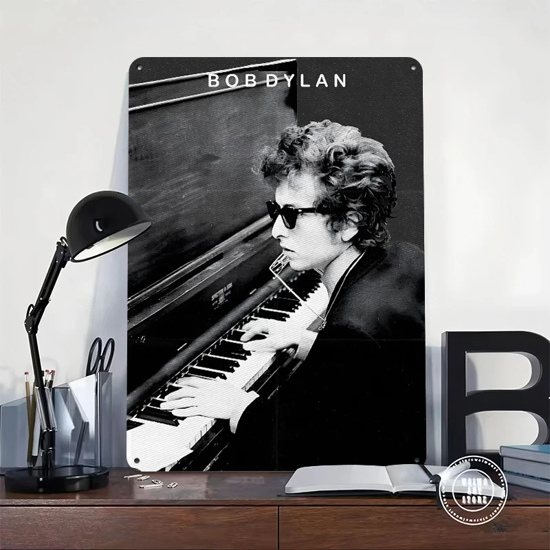 Bob Dylan Playing Piano Metal Poster Customized Wall Art Retro Vintage Metal Signs for Man Cave Bedroom Decoration Room Decor