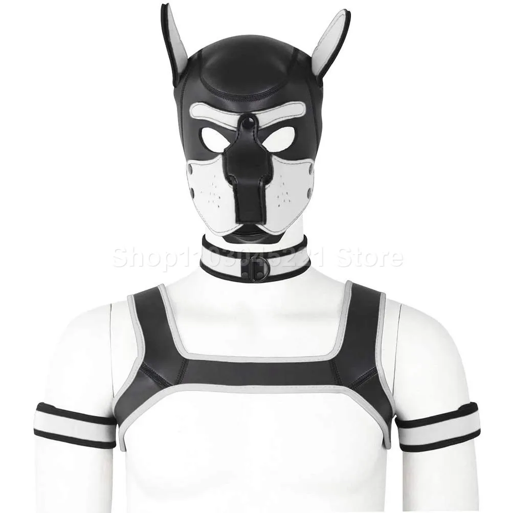 

Golden chain chloroprene rubber dog full face dog mask novel clothing dog hat role-playing puppy costume props sexy headgea