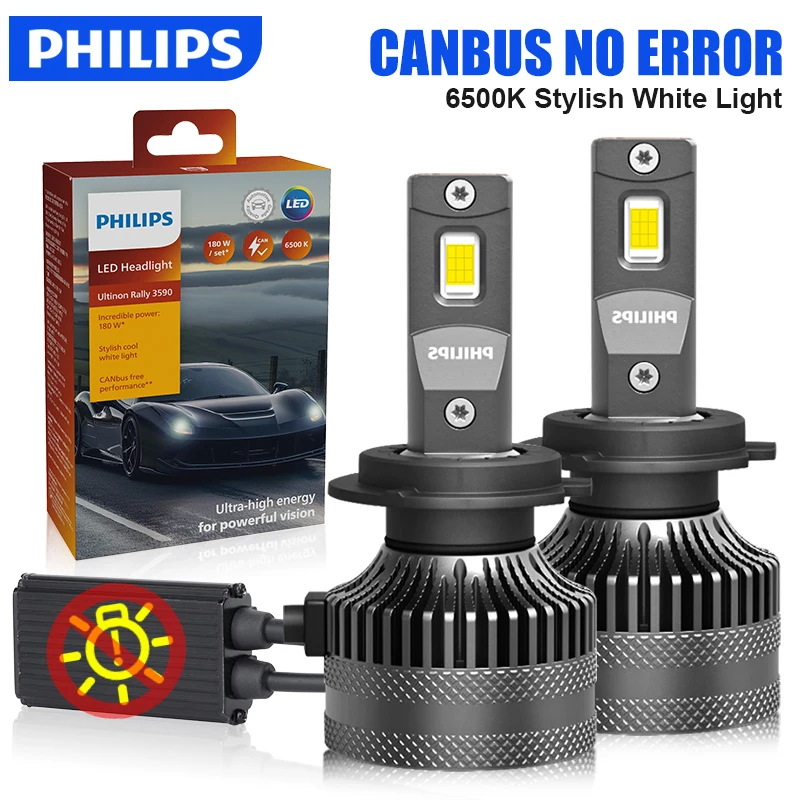 Philips Ultinon Rally 3590 180W Car Headlight Bulb H7 Led H1 H4 H11 9005 HB3 9006 HB4 9012 HIR2 Fog Lights 6500K High Power Lamp