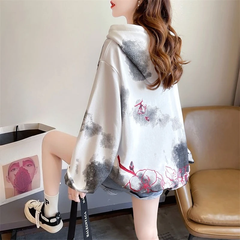 

Весенне-осенний женский топ с капюшоном, градиент Kpop Y2k, винтажная хлопковая корейская уличная одежда, базовые женские толстовки с принтом тай-дай, кофты