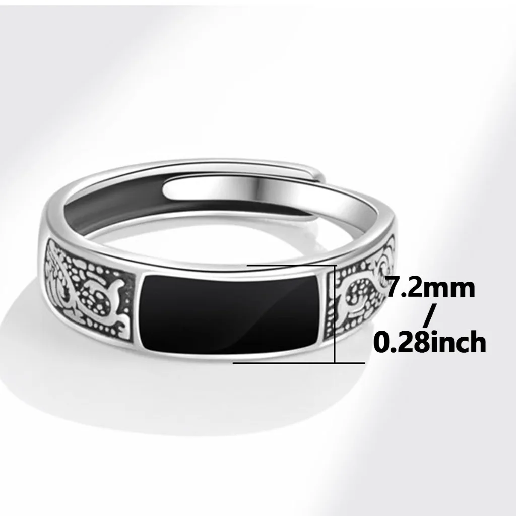 Vintage Faux-Onyx-Ringe für Herren, Edelstahl, verstellbarer offener Ring, silberfarben, modischer Punk-Schmuck, Geschenk – Detail 4