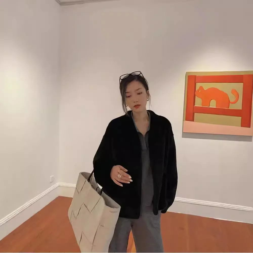 معطف فرو الثعلب المقلد الدافئ والفضفاض للنساء ، رقبة حرف V ، أنثى ، كوري ، جديد ، خريف ، شتاء #3