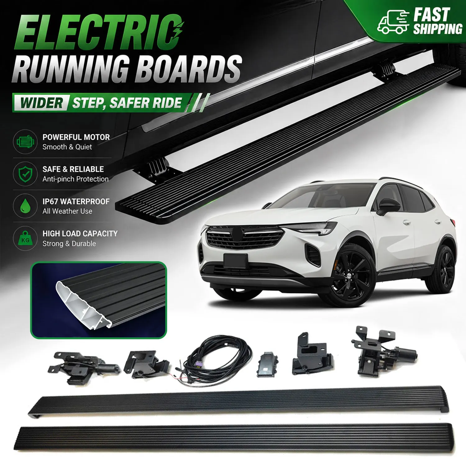 Fits Buick Envision  2021-2026 Power Running Boards Extra Wide Pedal Electric Retractable Side Steps Aluminum Nerf Bars