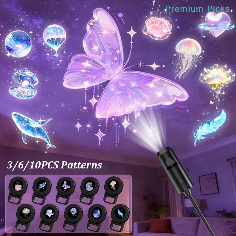 portableLED USB Projector Light 3/6pcs Portable Adjustable Patterns Night Light for Home Decorative Ambient Use