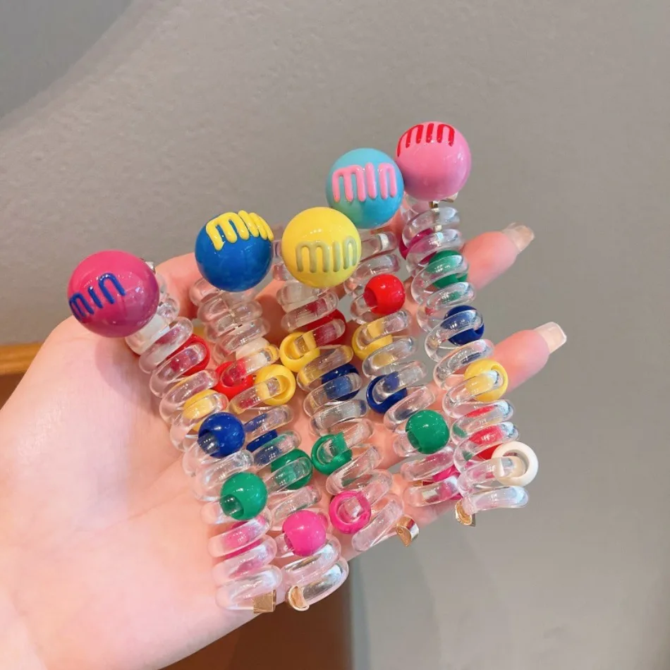 

5PCS Toddler Girl Candy Color Ball Phone Line Hair Band Kids Bubble Braid Hair Braid Artifact Girls High Ponytail Hair Rope ZX07