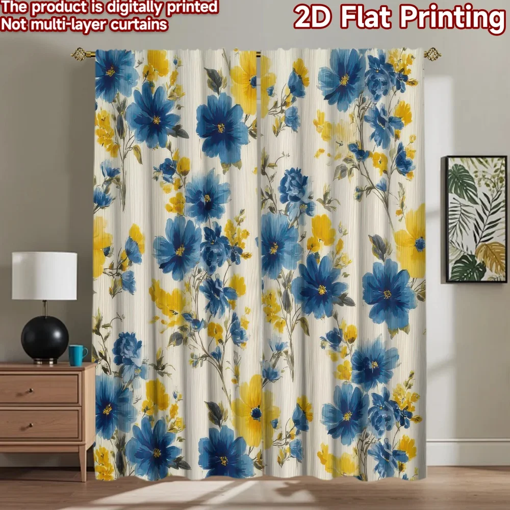 

1pc 2D flat Photography Backdrop Popular Photography Banner Blue and Yellow Blooms 100% Polyester Anniversary for Suitable for