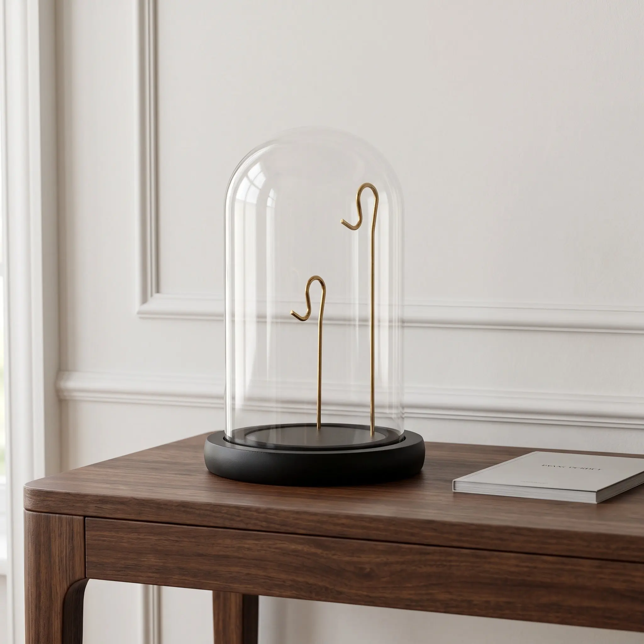 Vintage Pocket Watch Display Dome with Transparent Glass Cover and Wooden Stand for Watch Collection