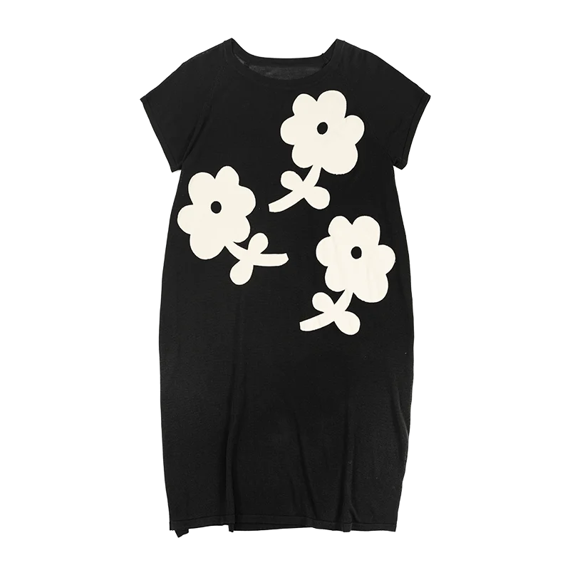 

Black dress by imakokoni 2025 original summer round neck knit long appliqué Japanese style dress for women 234148